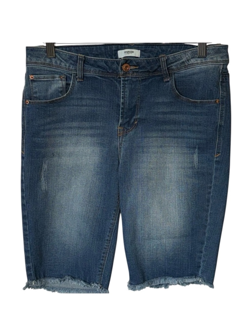 Kensie jeans high rise distressed bermuda raw hem shorts